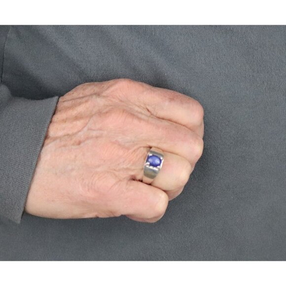 Men's Sterling Silver Lab Created Blue Star Ring Size 10 1/4 - Picture 2 of 10